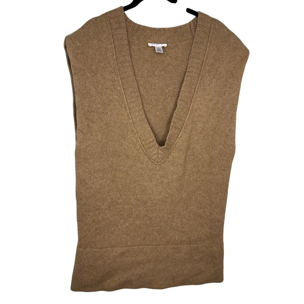 Loft Wool Angora Rabbit Blend Deep-V Sweater Vest Medium Brown Soft Cozy Warm